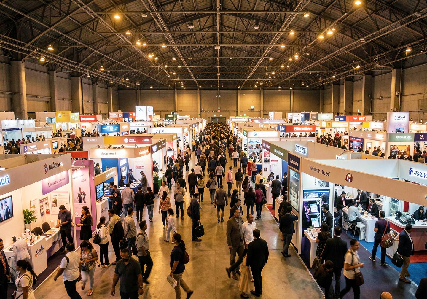 बड़े एक्ज़िबिशन हॉल में सैकड़ों स्टॉल और हज़ारों विज़िटर